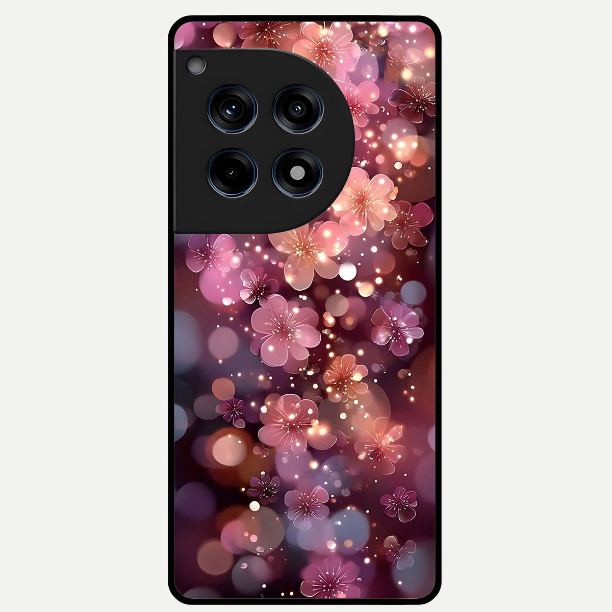  Glowing Petal Bliss Glass Case For OnePlus 12R back cover – full design glossy printed glass finish