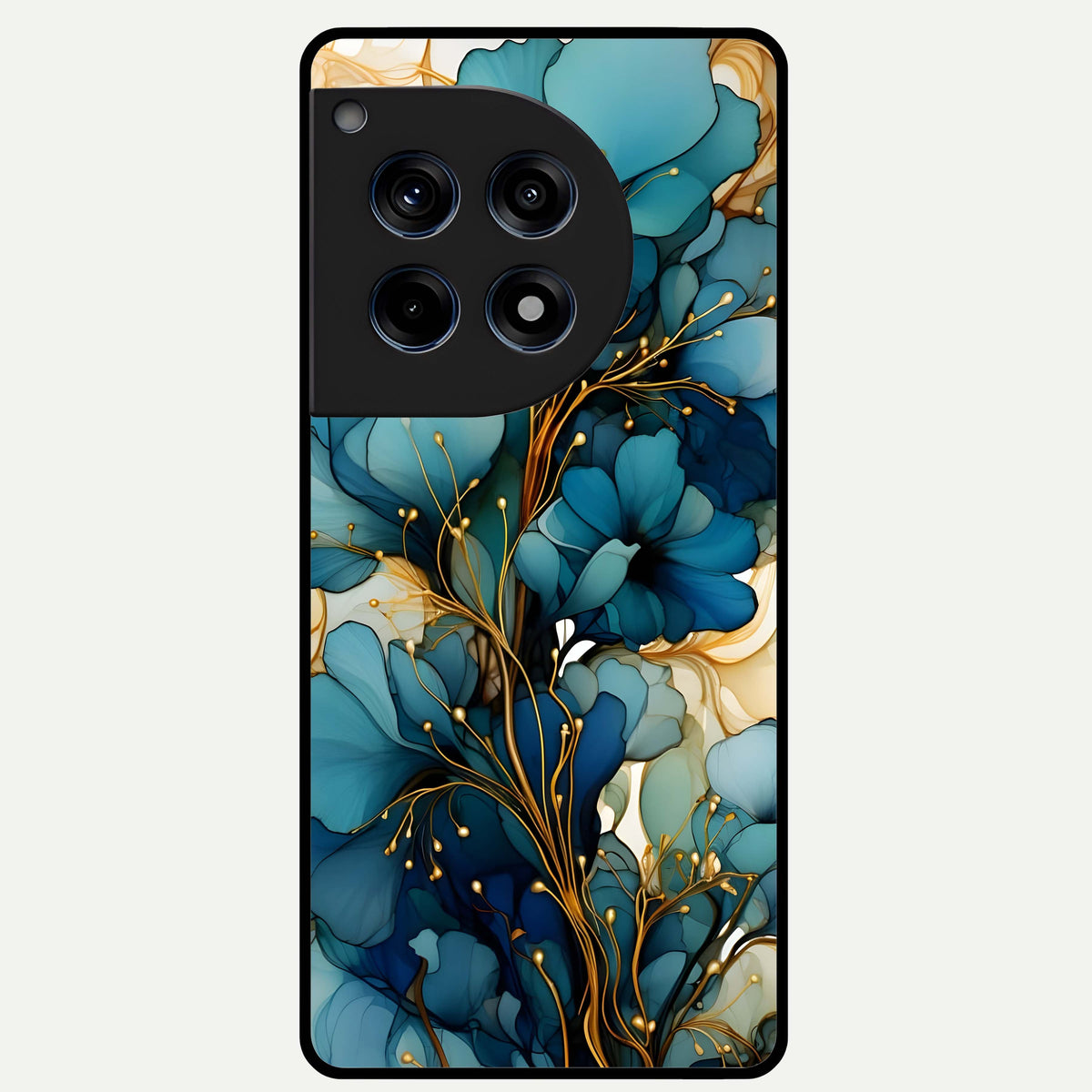  Golden Bloom Symphony Glass Case For OnePlus 12R back cover – full design glossy printed glass finish