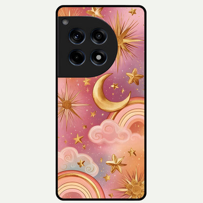  Golden Celestial Dreams Glass Case For OnePlus 12R back cover – full design glossy printed glass finish