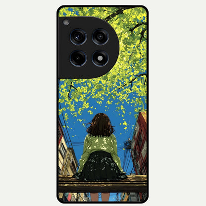  Golden Leaves Glow Glass Case For OnePlus 12R back cover – full design glossy printed glass finish