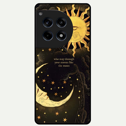  Golden Lunar Love Glass Case For OnePlus 12R back cover – full design glossy printed glass finish