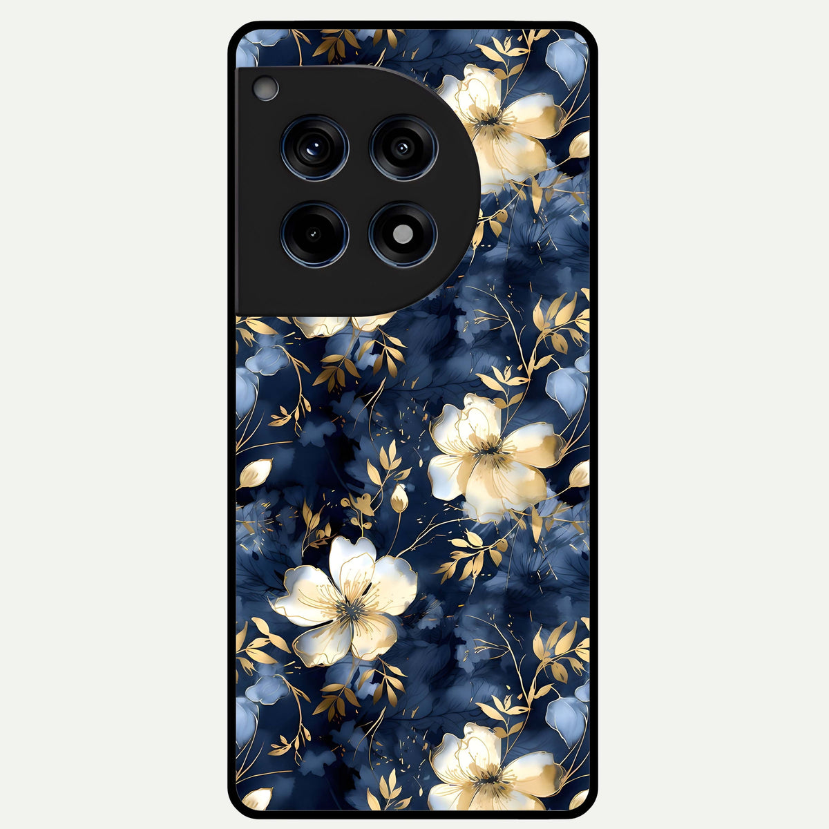  Golden Midnight Bloom Glass Case For OnePlus 12R back cover – full design glossy printed glass finish