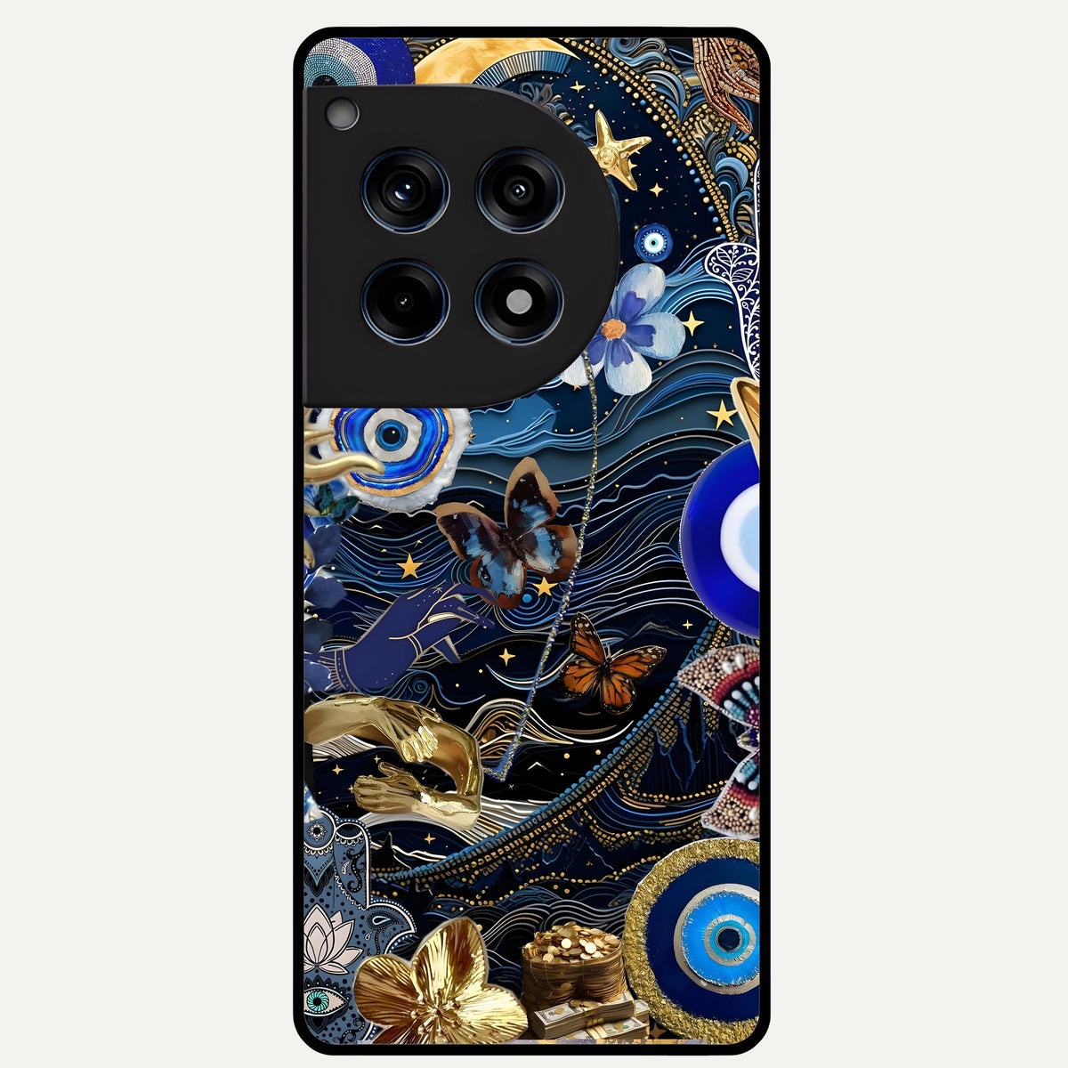  Golden Moon Magic Glass Case For OnePlus 12R back cover – full design glossy printed glass finish