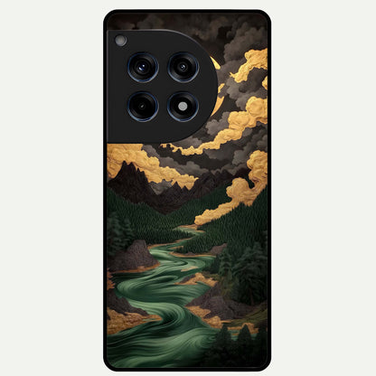  Golden River Moon Glass Case For OnePlus 12R back cover – full design glossy printed glass finish