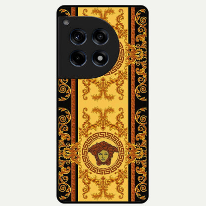  Golden Royal Heritage Glass Case For OnePlus 12R back cover – full design glossy printed glass finish