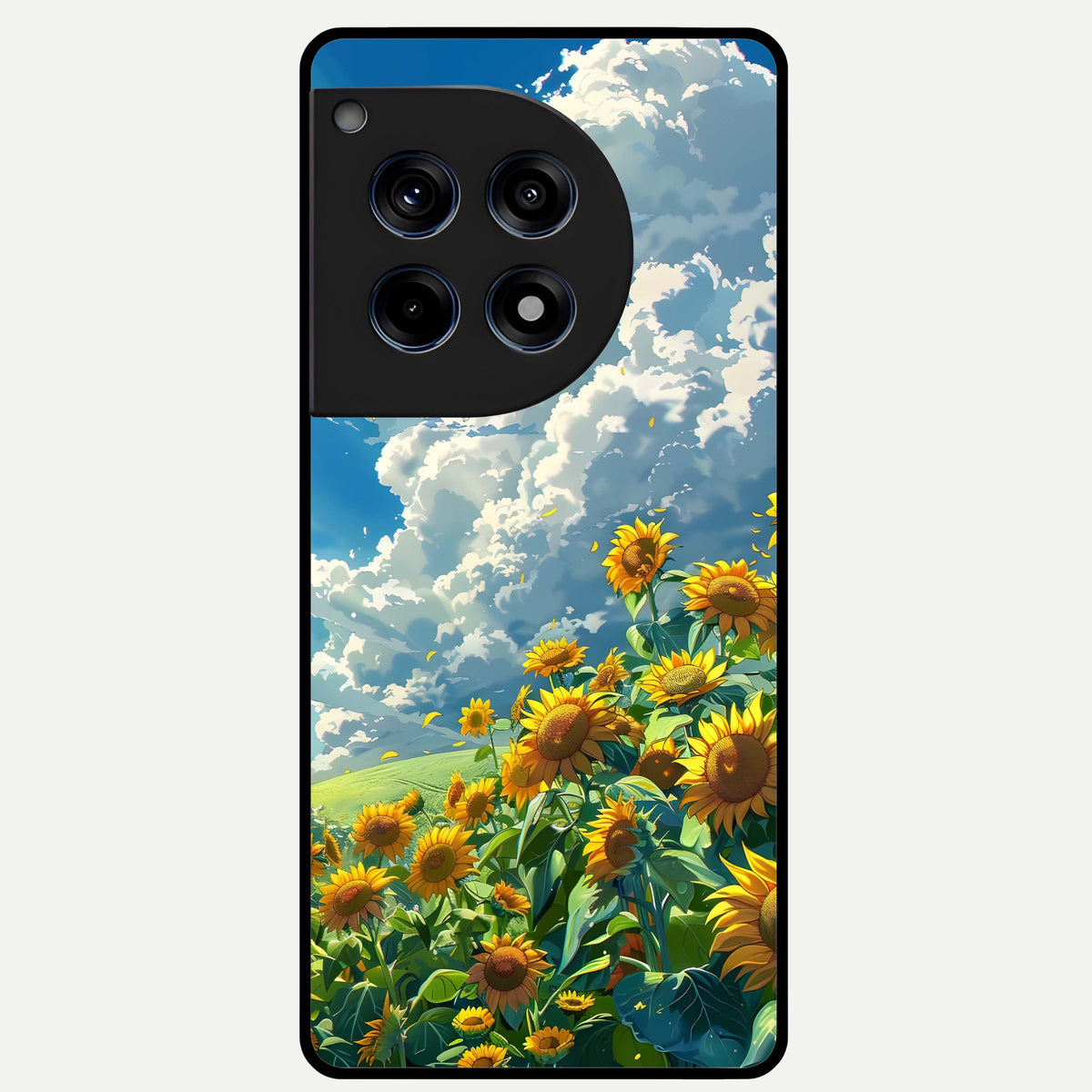  Golden Sun Glory Glass Case For OnePlus 12R back cover – full design glossy printed glass finish