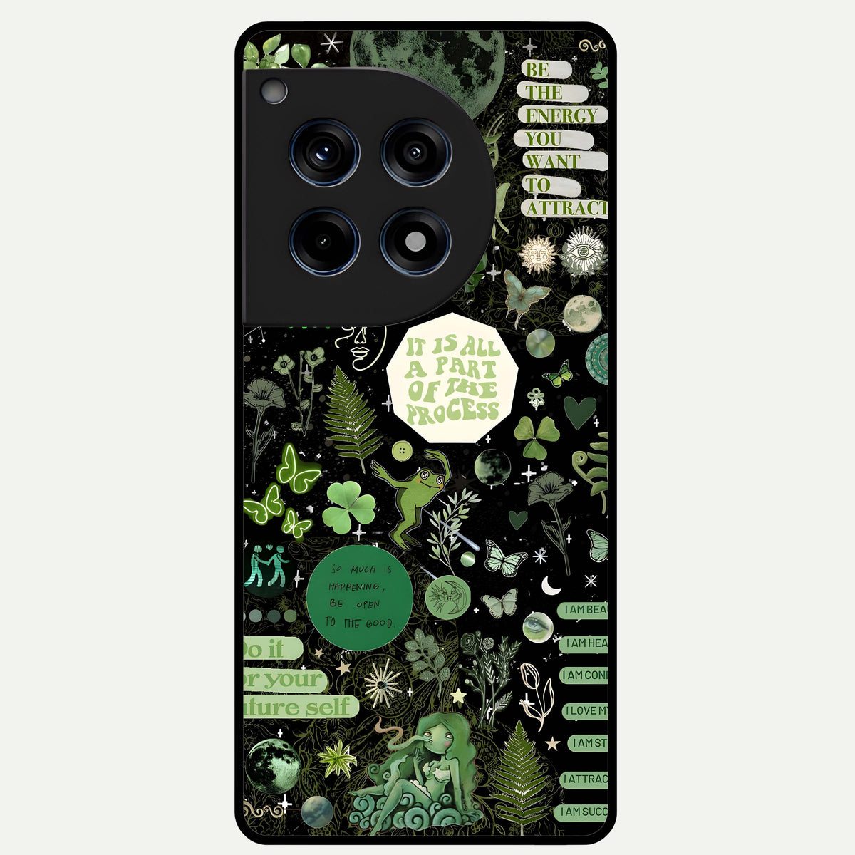  Green Mandala Pattern Glass Case For OnePlus 12R back cover – full design glossy printed glass finish