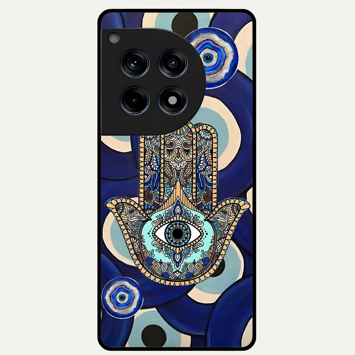  Hamsa Divine Guard Glass Case For OnePlus 12R back cover – full design glossy printed glass finish