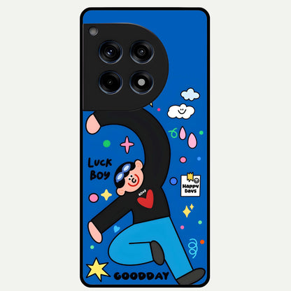  Happy Luck Vibe Glass Case For OnePlus 12R back cover – full design glossy printed glass finish