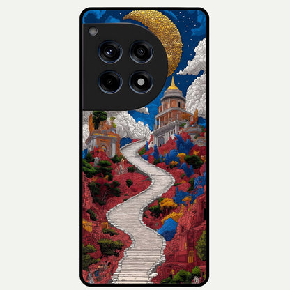  Heavenly Moon Path Glass Case For OnePlus 12R back cover – full design glossy printed glass finish