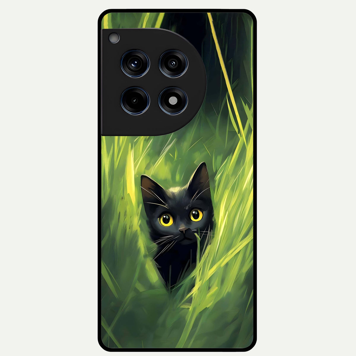  Hidden Cat Whisper Glass Case For OnePlus 12R back cover – full design glossy printed glass finish