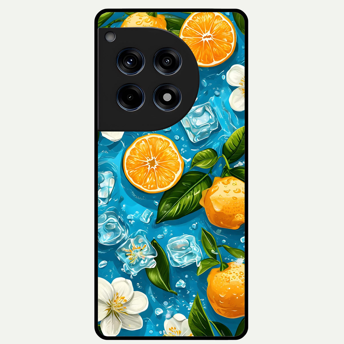  Ice Cube With Orange Glass Case For OnePlus 12R back cover – full design glossy printed glass finish