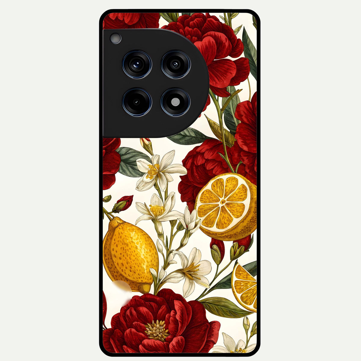  Lemon Rose Charm Glass Case For OnePlus 12R back cover – full design glossy printed glass finish