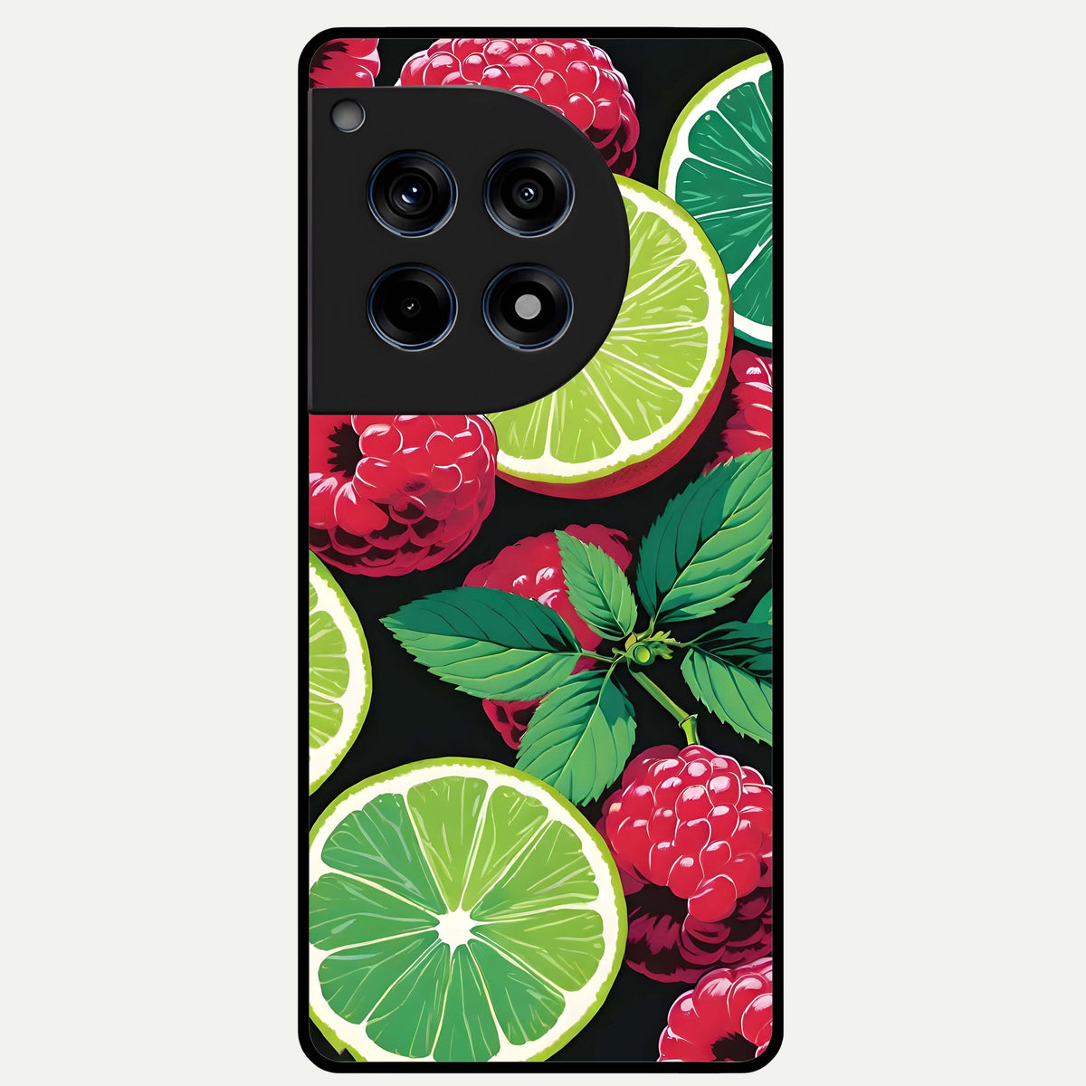  Lime and Raspberry Pattern Glass Case For OnePlus 12R back cover – full design glossy printed glass finish