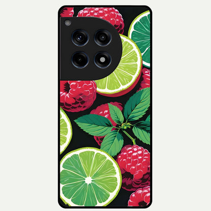  Lime and Raspberry Pattern Glass Case For OnePlus 12R back cover – full design glossy printed glass finish