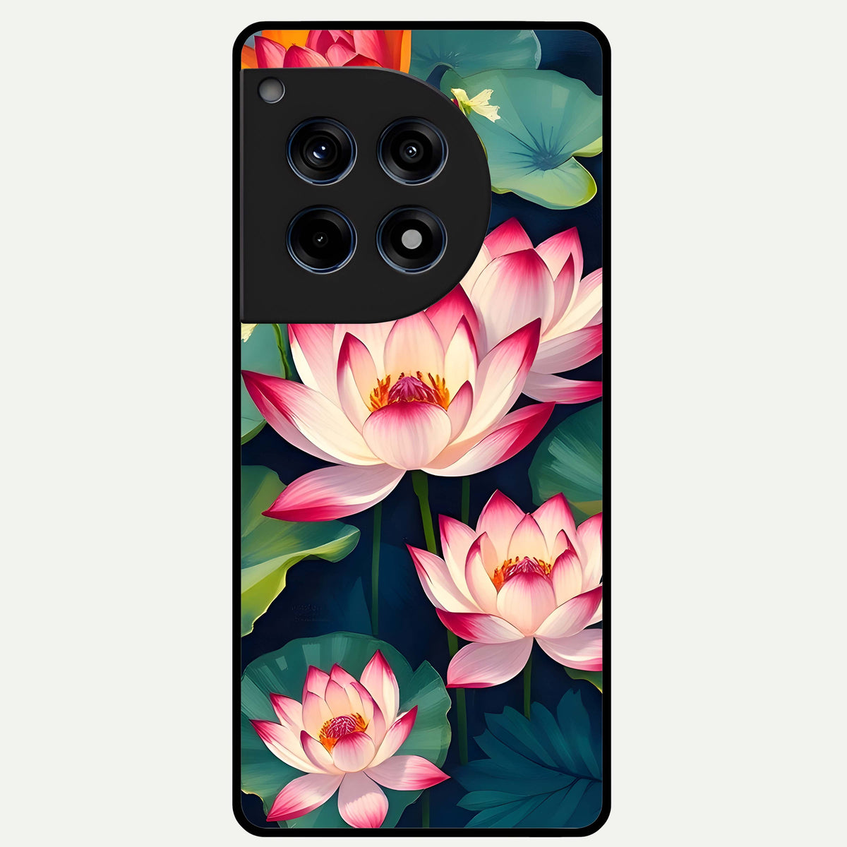  Lotus Dream Serenity Glass Case For OnePlus 12R back cover – full design glossy printed glass finish