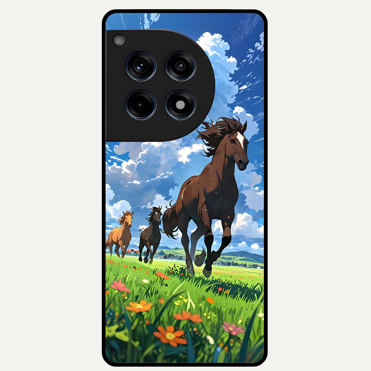  Majestic Horses Galloping Glass Case For OnePlus 12R back cover – full design glossy printed glass finish