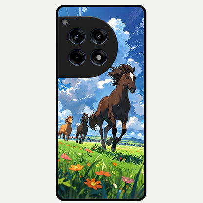  Majestic Horses Galloping Glass Case For OnePlus 12R back cover – full design glossy printed glass finish
