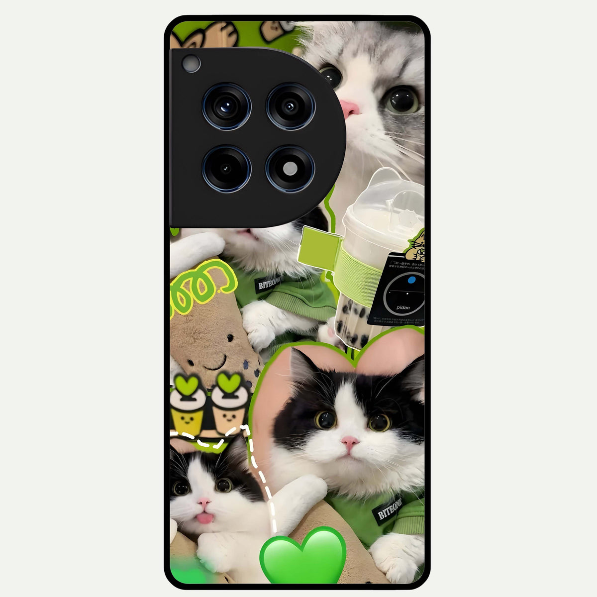  Matcha Cats Mood Glass Case For OnePlus 12R back cover – full design glossy printed glass finish