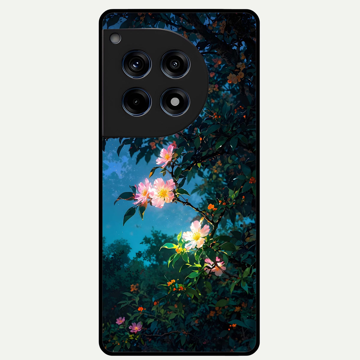 Midnight Bloom Glow Glass Case For OnePlus 12R back cover – full design glossy printed glass finish