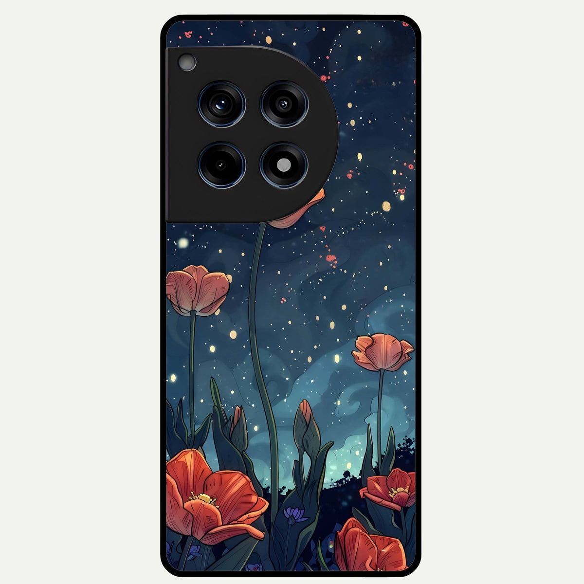  Midnight Tulip Glow Glass Case For OnePlus 12R back cover – full design glossy printed glass finish
