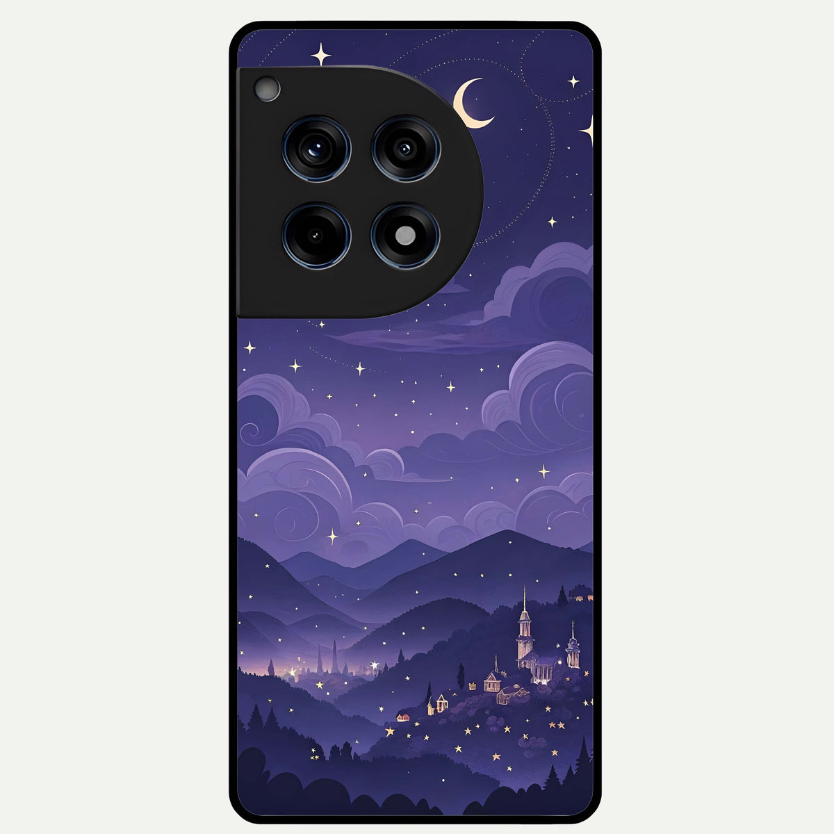  Minimal Night View Glass Case For OnePlus 12R back cover – full design glossy printed glass finish