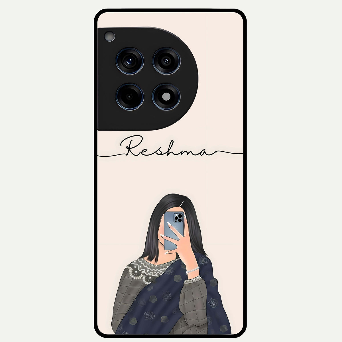  Mirror Mood Muse With Custom Name Glass Case For OnePlus 12R back cover – full design glossy printed glass finish