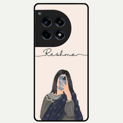  Mirror Mood Muse With Custom Name Glass Case For OnePlus 12R back cover – full design glossy printed glass finish