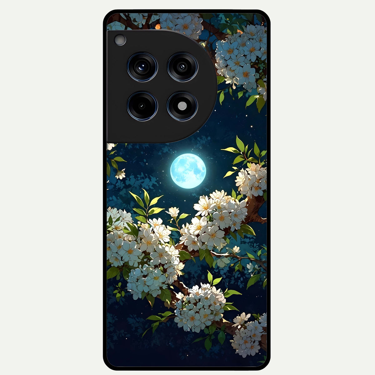  Moonlit Blossom Dream Glass Case For OnePlus 12R back cover – full design glossy printed glass finish