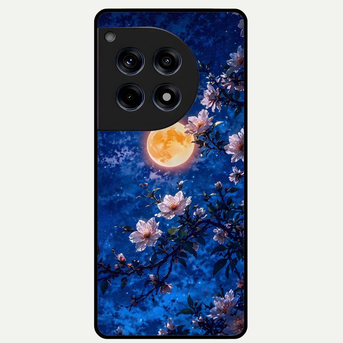  Moonlit Blossoms Night Glass Case For OnePlus 12R back cover – full design glossy printed glass finish