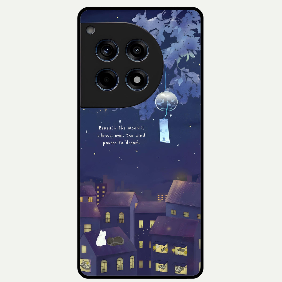  Moonlit Cat Silence Glass Case For OnePlus 12R back cover – full design glossy printed glass finish