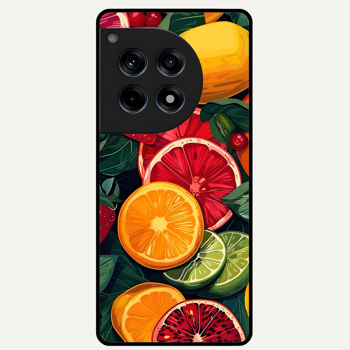  Multiple Fruits Glass Case For OnePlus 12R back cover – full design glossy printed glass finish