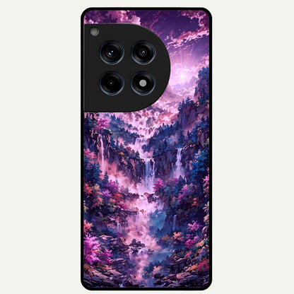  Mystic Cascade Peaks Glass Case For OnePlus 12R back cover – full design glossy printed glass finish
