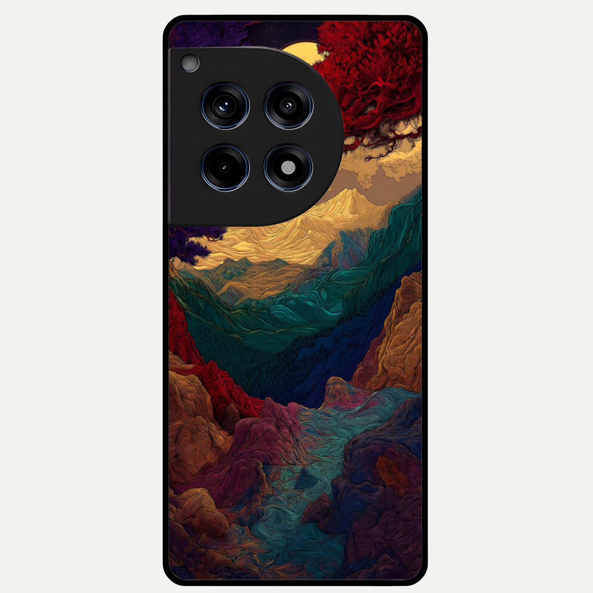  Mystic Valley Light Glass Case For OnePlus 12R back cover – full design glossy printed glass finish