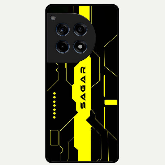  Neon CYBERPUNK Custom Name Glass Case For OnePlus 12R back cover – full design glossy printed glass finish