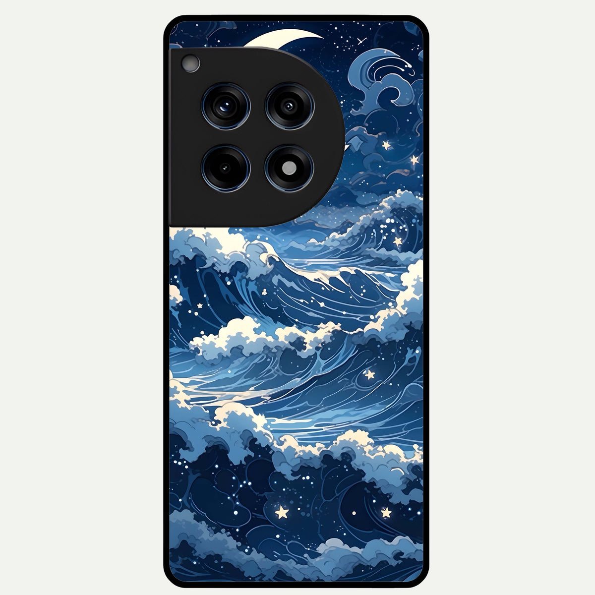 Ocean Moon Waves Glass Case For OnePlus 12R back cover – full design glossy printed glass finish
