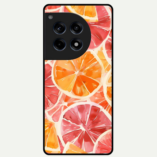  Orange Fruits Pattern Glass Case For OnePlus 12R back cover – full design glossy printed glass finish