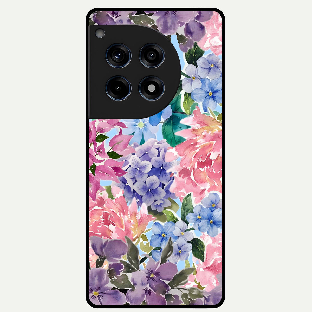  Pastel Floral Mix Glass Case For OnePlus 12R back cover – full design glossy printed glass finish