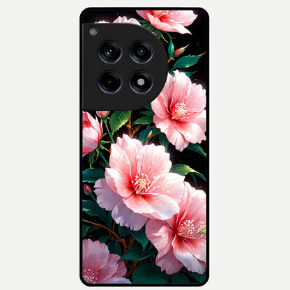  Peach Flower Glass Case For OnePlus 12R back cover – full design glossy printed glass finish