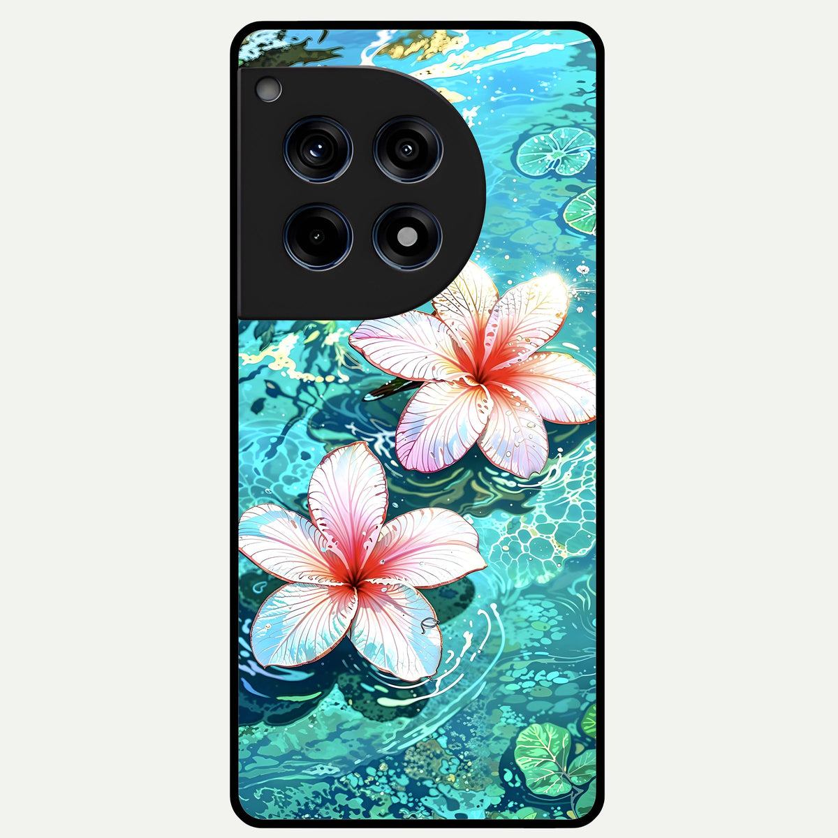  Pink Flowers in Water Glass Case For OnePlus 12R back cover – full design glossy printed glass finish