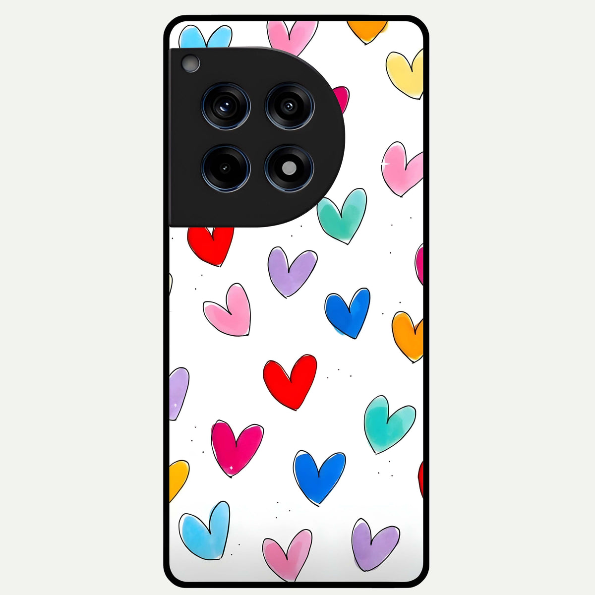  Playful Love Doodles Glass Case For OnePlus 12R back cover – full design glossy printed glass finish