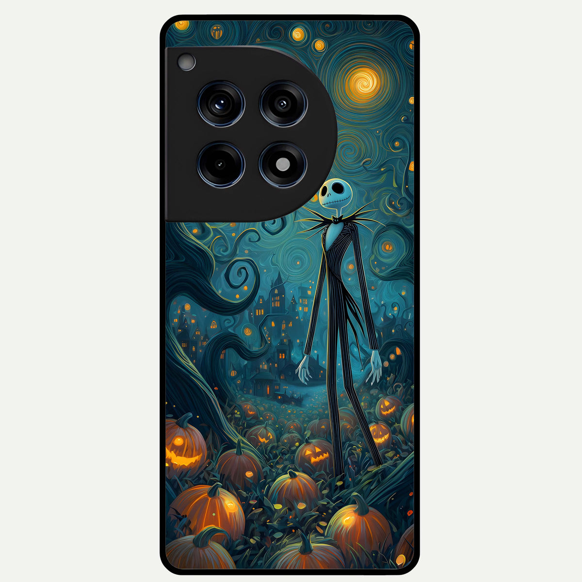  Pumpkin Moon Night Glass Case For OnePlus 12R back cover – full design glossy printed glass finish