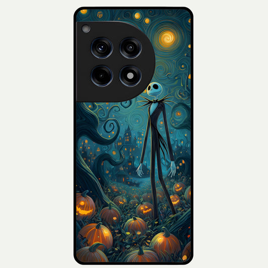  Pumpkin Moon Night Glass Case For OnePlus 12R back cover – full design glossy printed glass finish