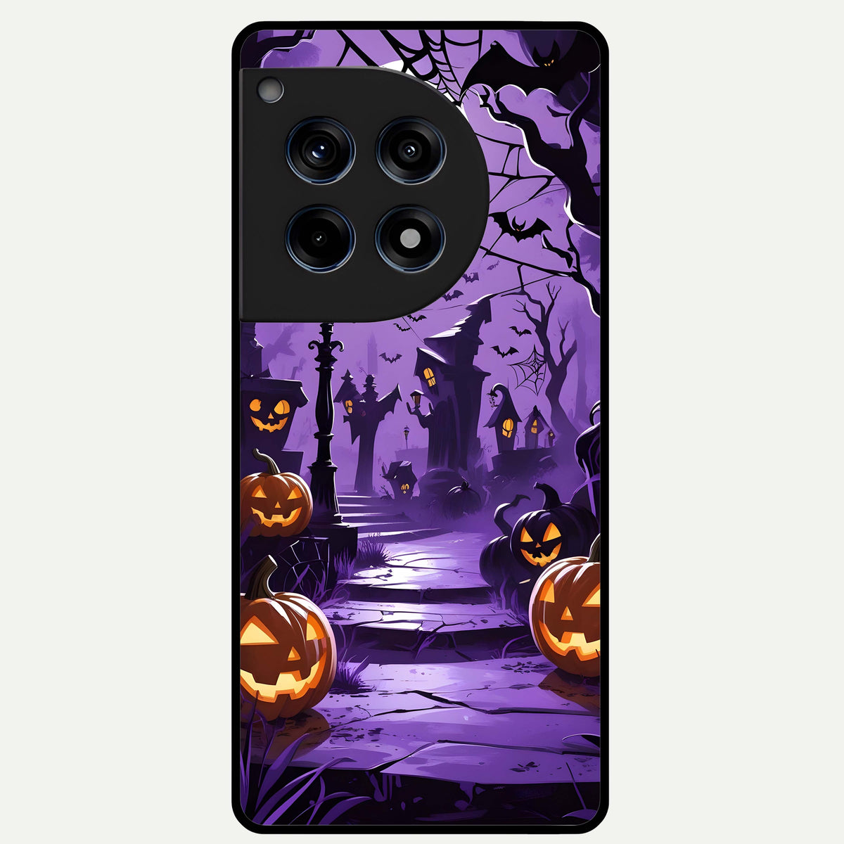  Pumpkin Patch Halloween Glass Case For OnePlus 12R back cover – full design glossy printed glass finish