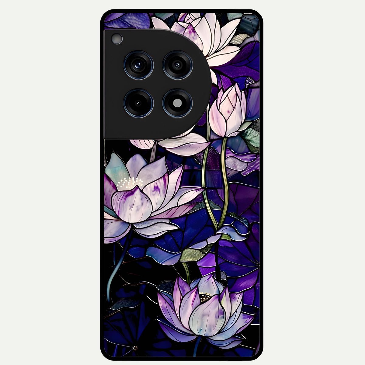  Purple Lotus Pattern Glass Case For OnePlus 12R back cover – full design glossy printed glass finish