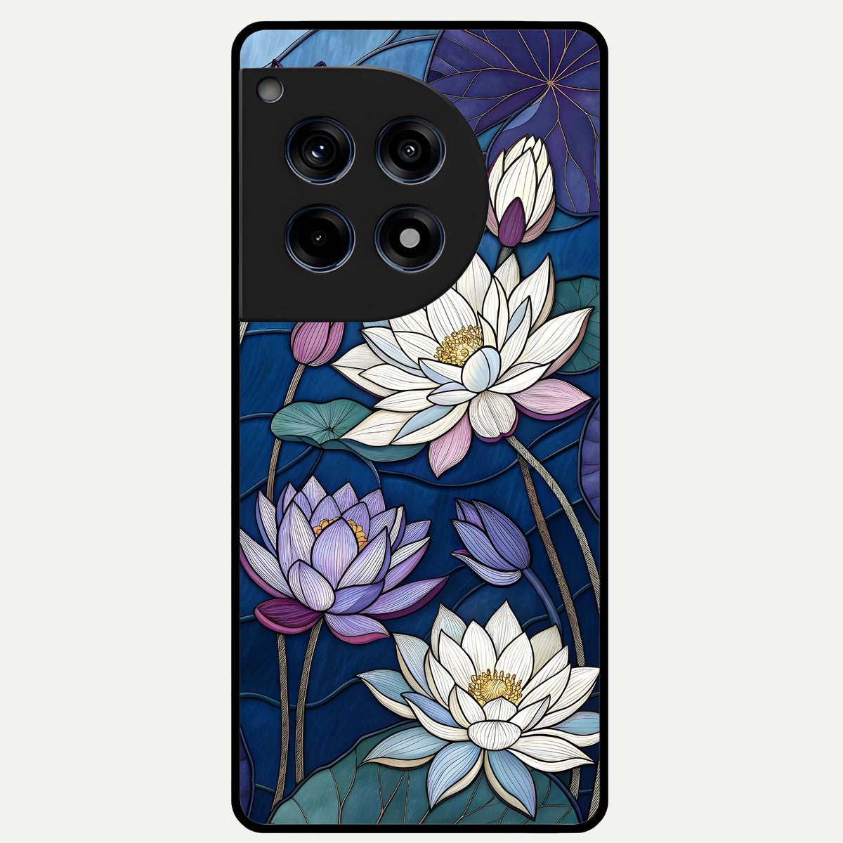  Purple Lotus Stained Glass Case For OnePlus 12R back cover – full design glossy printed glass finish