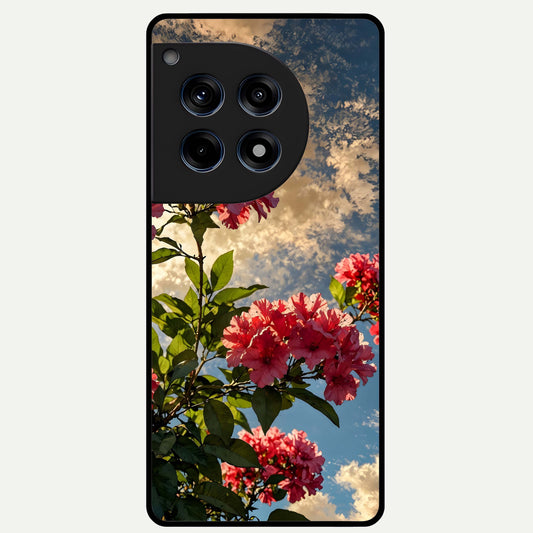  Red Bloom Skies Glass Case For OnePlus 12R back cover – full design glossy printed glass finish