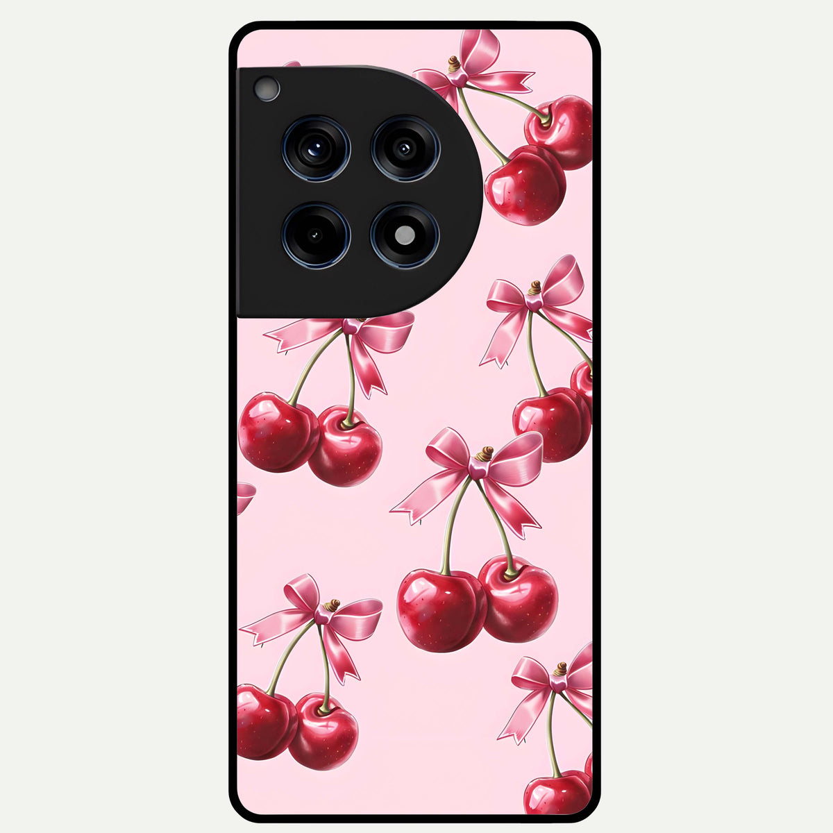  Red Cherries Pattern Glass Case For OnePlus 12R back cover – full design glossy printed glass finish