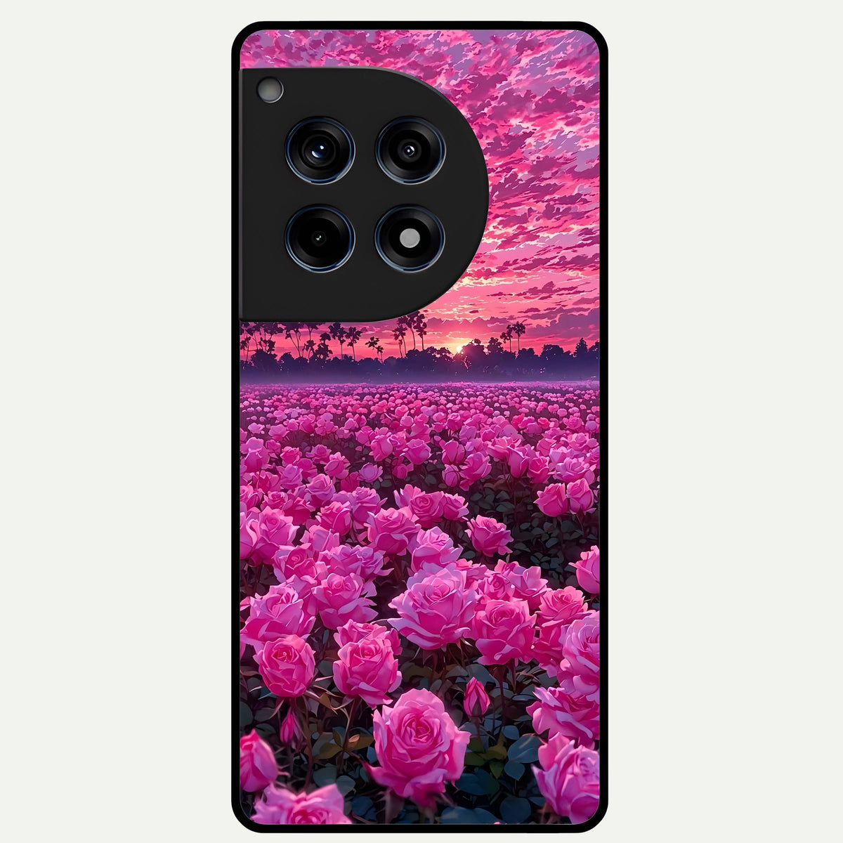  Rose Sunset Valley Glass Case For OnePlus 12R back cover – full design glossy printed glass finish