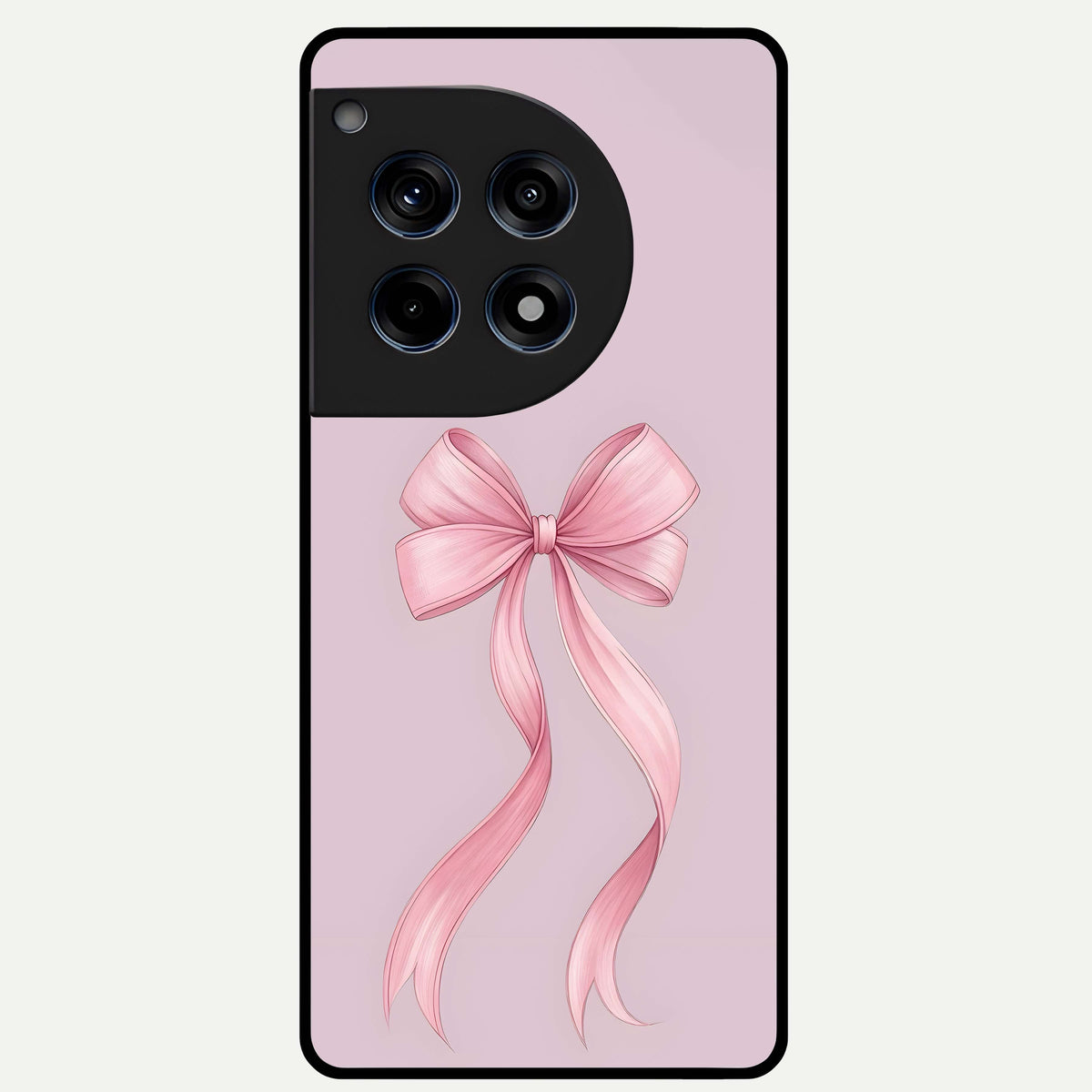  Soft Blush Bow Glass Case For OnePlus 12R back cover – full design glossy printed glass finish